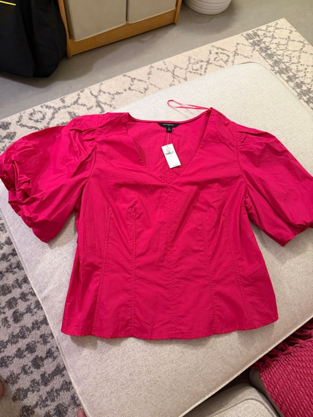 NWT Banana Republic Bubble-Sleeve Seamed Poplin Top